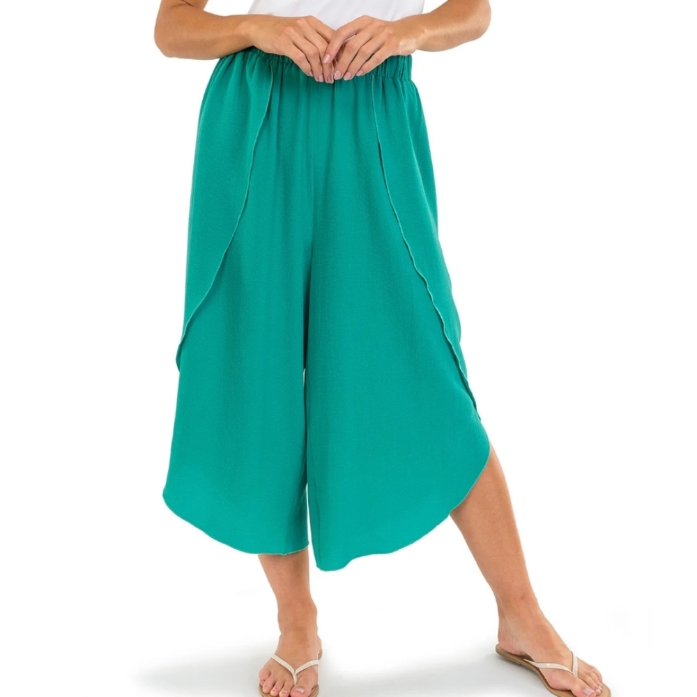 Elsie & Joey teal green crepe tulip pants size l/xl